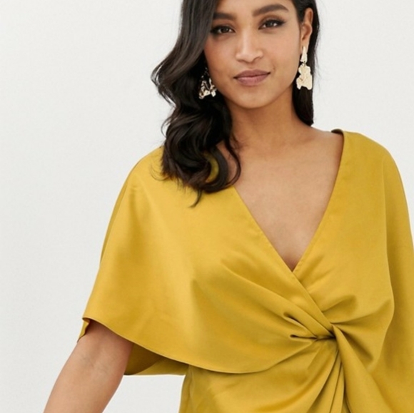 [ASOS] Satin With Asymmetrical Kimono Sleeve Dress - Picture 7 of 11